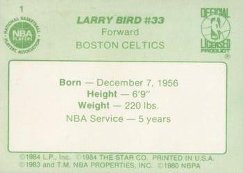 1984-85 Star Arena Boston Celtics #1 Larry Bird Back