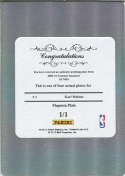 2009-10 Playoff National Treasures - All NBA Printing Plate Magenta #1 Karl Malone Back