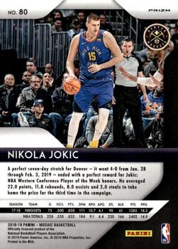 2018-19 Panini Mosaic Prizm #80 Nikola Jokic Back