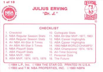 1984-85 Star Julius Erving #1 Julius Erving  Back