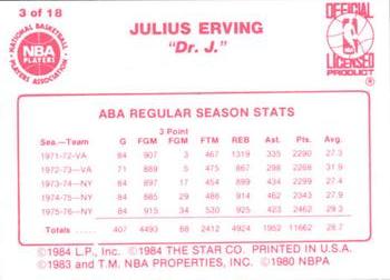 1984-85 Star Julius Erving #3 Julius Erving Back