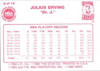 1984-85 Star Julius Erving #6 Julius Erving Back