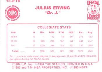 1984-85 Star Julius Erving #10 Julius Erving Back