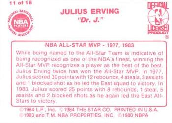 1984-85 Star Julius Erving #11 Julius Erving  Back