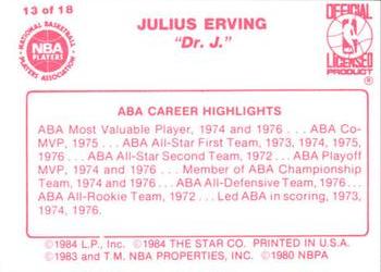 1984-85 Star Julius Erving #13 Julius Erving Back