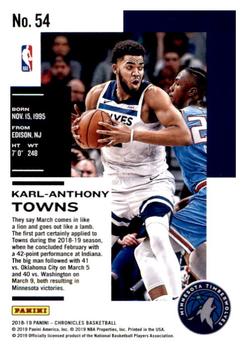 2018-19 Panini Chronicles #54 Karl-Anthony Towns Back