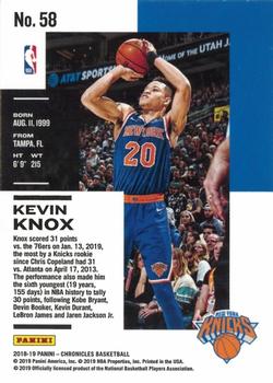 2018-19 Panini Chronicles #58 Kevin Knox Back