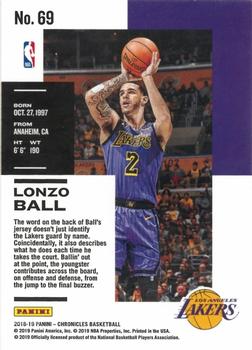 2018-19 Panini Chronicles #69 Lonzo Ball Back