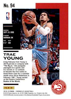 2018-19 Panini Chronicles #94 Trae Young Back