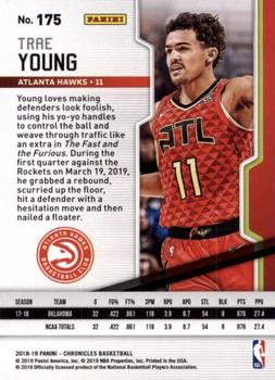 2018-19 Panini Chronicles #175 Trae Young Back