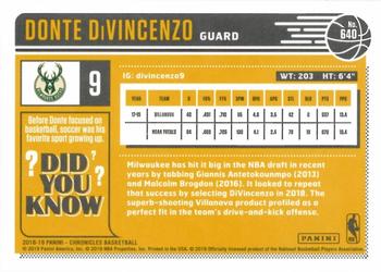 2018-19 Panini Chronicles #640 Donte DiVincenzo Back