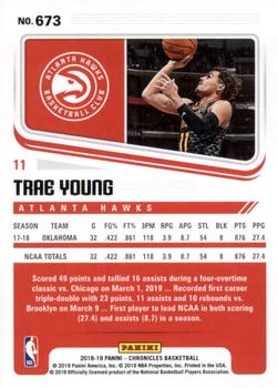 2018-19 Panini Chronicles #673 Trae Young Back