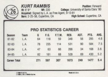 1985-86 JMS #26 Kurt Rambis Back