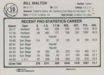 1985-86 JMS #10 Bill Walton Back