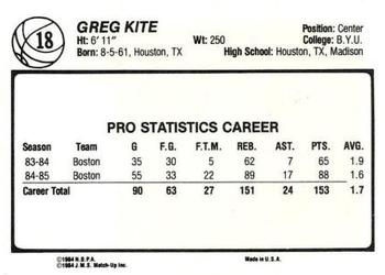 1985-86 JMS #18 Greg Kite Back