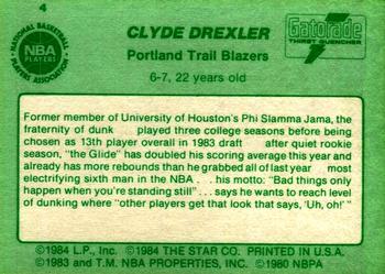 1985 Star Gatorade Slam Dunk #4 Clyde Drexler Back