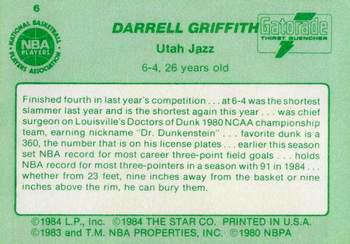 1985 Star Gatorade Slam Dunk #6 Darrell Griffith Back