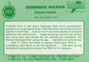 1985 Star Gatorade Slam Dunk #8 Dominique Wilkins Back