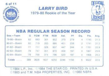 1985 Star Last 11 ROY #6 Larry Bird Back