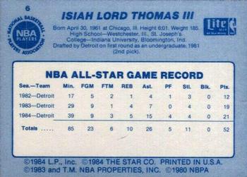 1985 Star Lite All-Stars #6 Isiah Thomas Back
