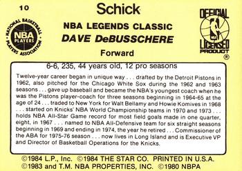 1985 Star Schick Legends #10 Dave DeBusschere Back