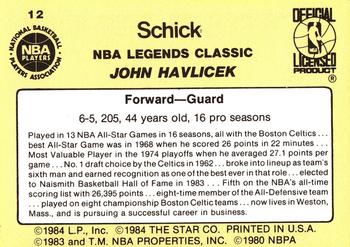 1985 Star Schick Legends #12 John Havlicek Back
