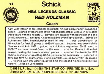 1985 Star Schick Legends #15 Red Holzman Back