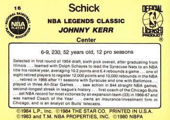 1985 Star Schick Legends #16 Johnny Kerr Back