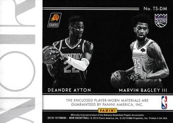 2018-19 Panini Noir - Two-Shot Rookie Jerseys #TS-DM Deandre Ayton / Marvin Bagley III Back