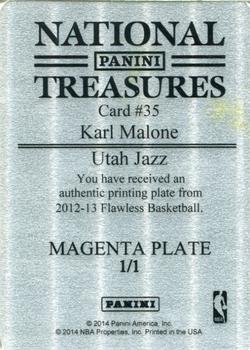 2013-14 Panini National Treasures - 2012-13 Panini Flawless - Signatures Printing Plates Magenta #35 Karl Malone Back