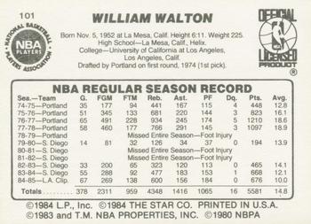 1985-86 Star #101 Bill Walton Back