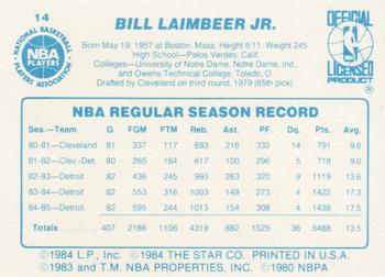 1985-86 Star #14 Bill Laimbeer Back