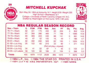 1985-86 Star #29 Mitch Kupchak Back