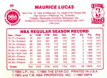 1985-86 Star #30 Maurice Lucas Back