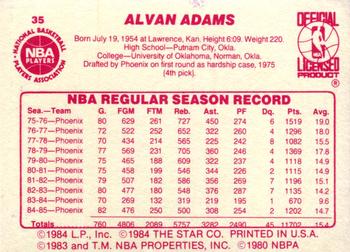 1985-86 Star #35 Alvan Adams Back