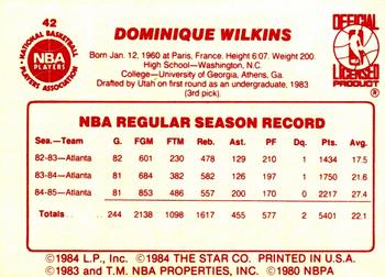 1985-86 Star #42 Dominique Wilkins Back
