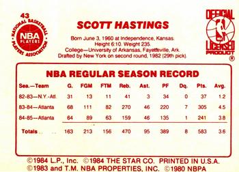 1985-86 Star #43 Scott Hastings Back
