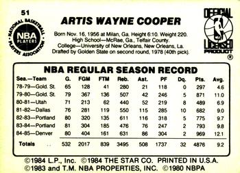 1985-86 Star #51 Wayne Cooper Back