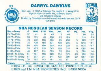 1985-86 Star #61 Darryl Dawkins Back