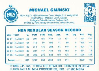 1985-86 Star #62 Mike Gminski Back