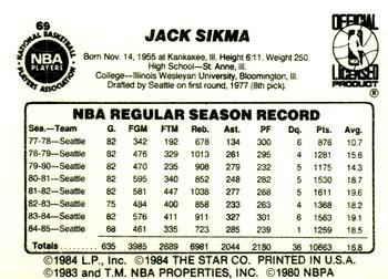 1985-86 Star #69 Jack Sikma Back