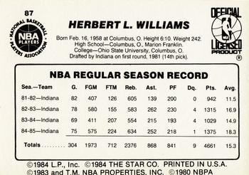 1985-86 Star #87 Herb Williams Back