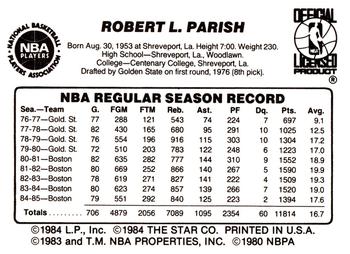 1985-86 Star #99 Robert Parish Back