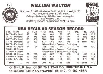 1985-86 Star #101 Bill Walton Back