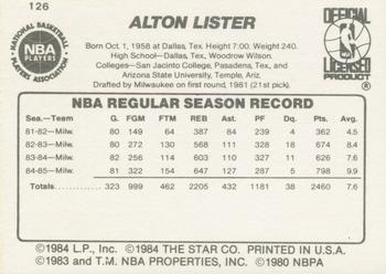 1985-86 Star #126 Alton Lister Back