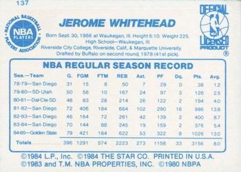 1985-86 Star #137 Jerome Whitehead Back