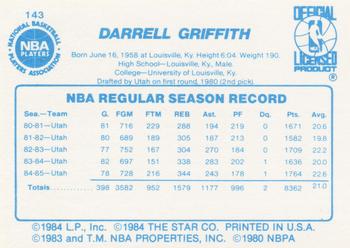 1985-86 Star #143 Darrell Griffith Back