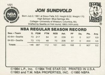 1985-86 Star #151 Jon Sundvold Back