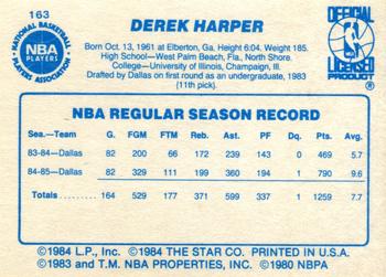 1985-86 Star #163 Derek Harper Back
