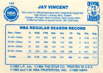 1985-86 Star #165 Jay Vincent Back